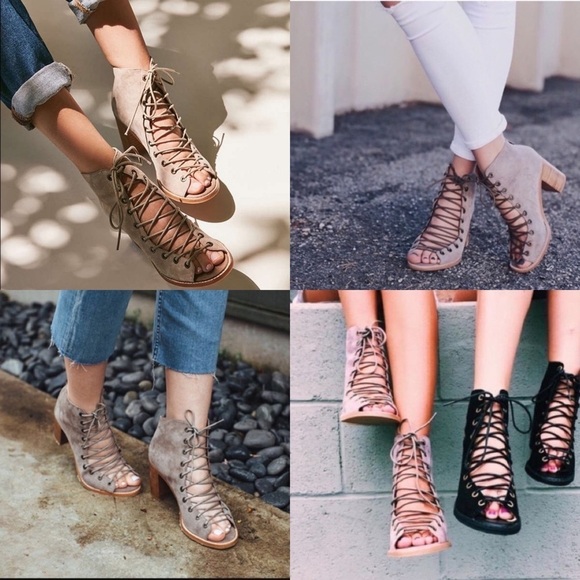 Jeffrey Campbell Taupe CORS Anthropologie Suede Leather PEEP TOE BOOTIES 6 - Picture 6 of 15